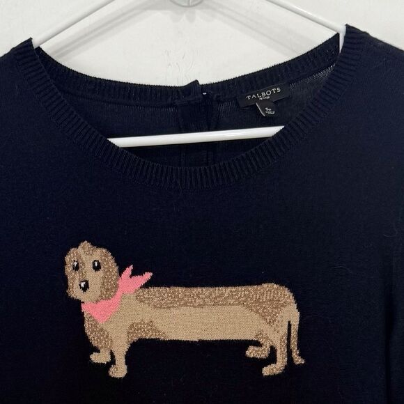 Talbots Three Dachshunds Graphic Blue Fine Knit Crewneck Pullover Sweater - Picture 10 of 12
